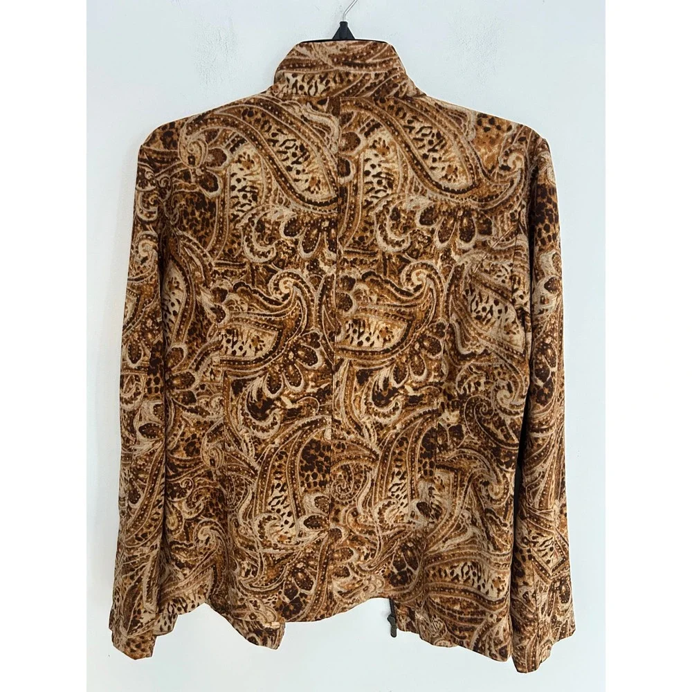 Chicos Additions Brown Paisley Full Zip Mock Neck Jacket Women Size 1 Medium